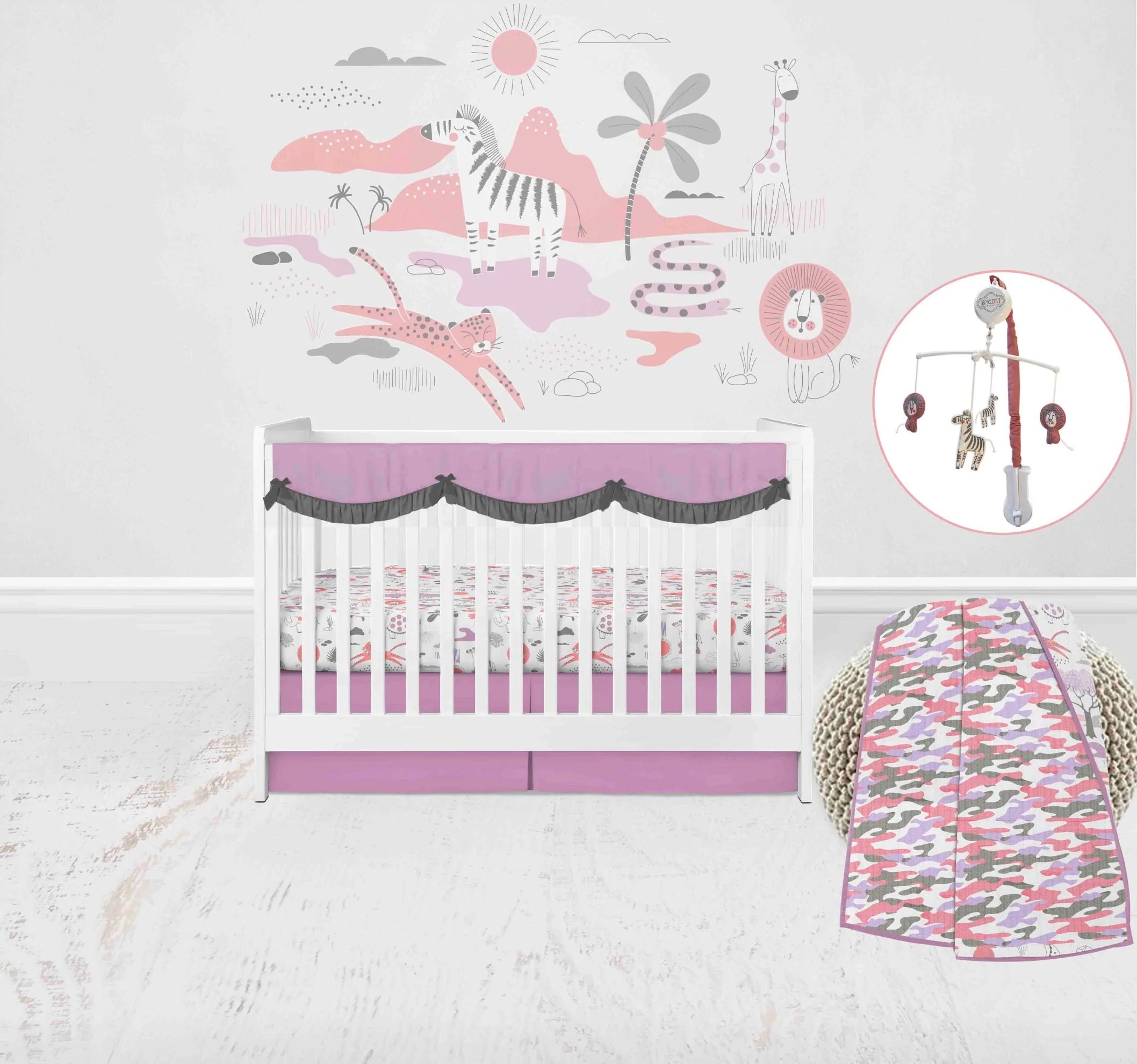 Bacati Jungle Safari 6 Piece Muslin Crib Bedding Set with Musical Mo