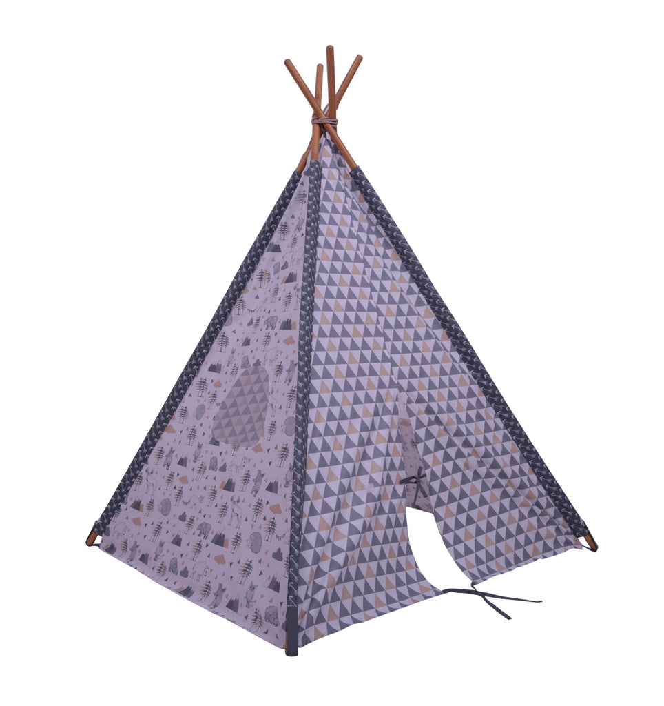 Bacati Woodlands Animals Teepee Tent for Kids/Toddlers, 100% Cotton Percale Fabric Cover, Beige/Grey - Bacati - Tee Pee - Bacati