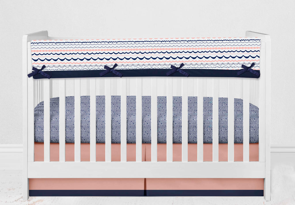 Long/Small Crib Rail Guard Covers Cotton Tribal Olivia Coral/Navy - Bacati - Crib Rail Guard - Bacati