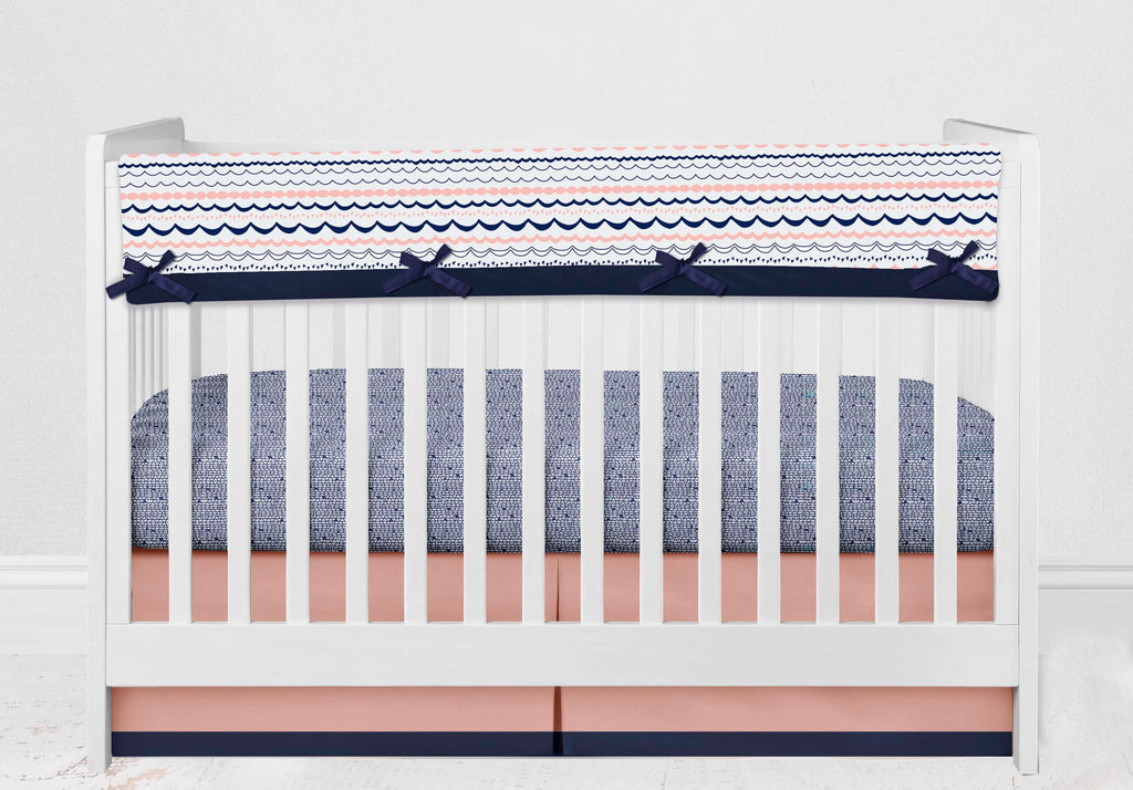 Tribal Olivia Coral/Navy Girls Crib Bedding Set - Bacati - Crib Bedding Set - Bacati