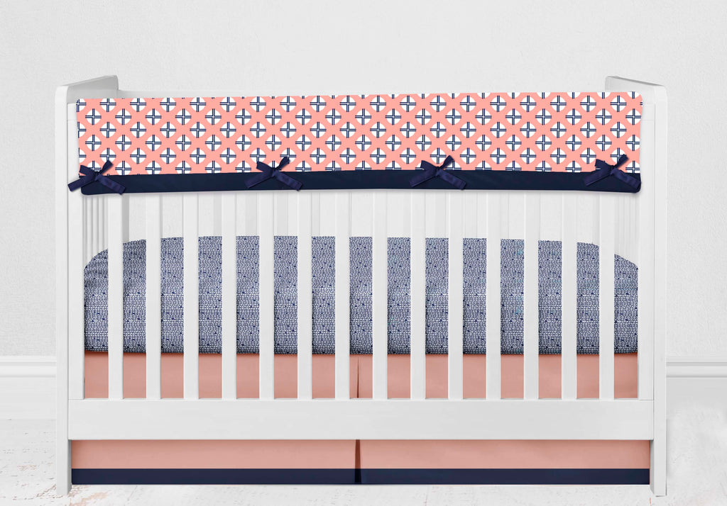 Tribal Olivia Coral/Navy Girls Crib Bedding Set - Bacati - Crib Bedding Set - Bacati