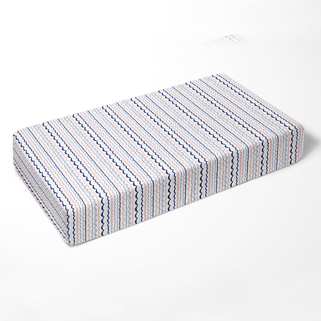 Bacati - Crib or Toddler Bed Fitted Sheet 100% Cotton Percale, Tribal Olivia Coral/Navy - Bacati - Crib/Toddler Fitted Sheet - Bacati