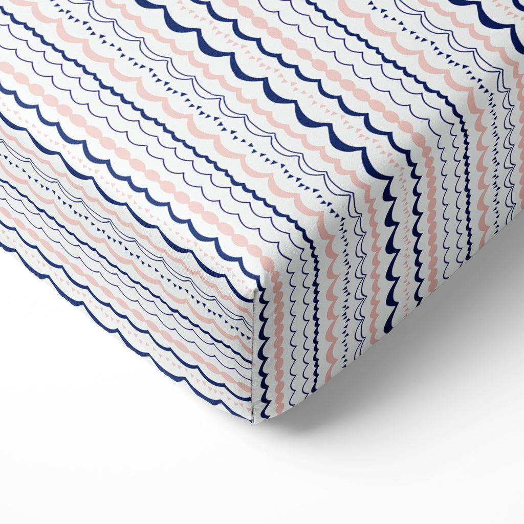 Bacati - Crib or Toddler Bed Fitted Sheet 100% Cotton Percale, Tribal Olivia Coral/Navy - Bacati - Crib/Toddler Fitted Sheet - Bacati