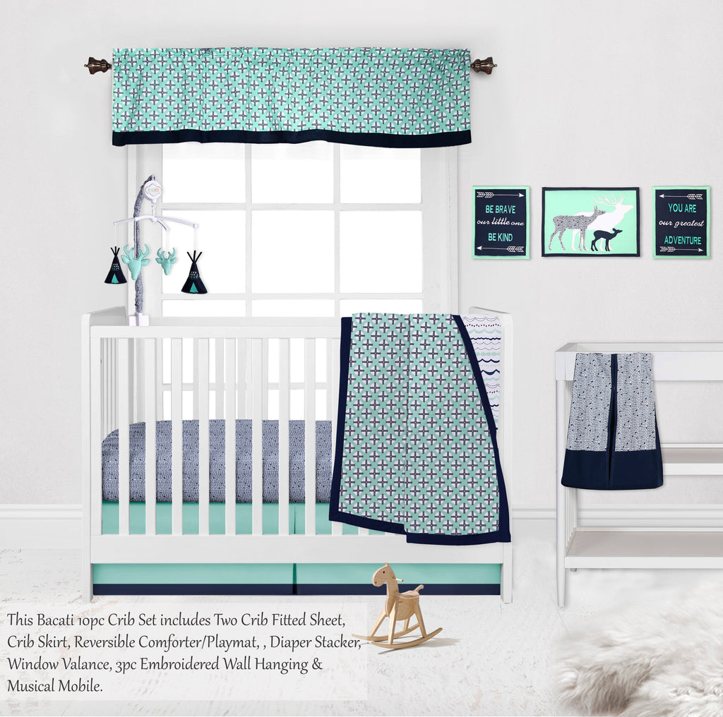 Tribal Noah Mint/Navy Boys Crib Bedding Set - Bacati - Crib Bedding Set - Bacati