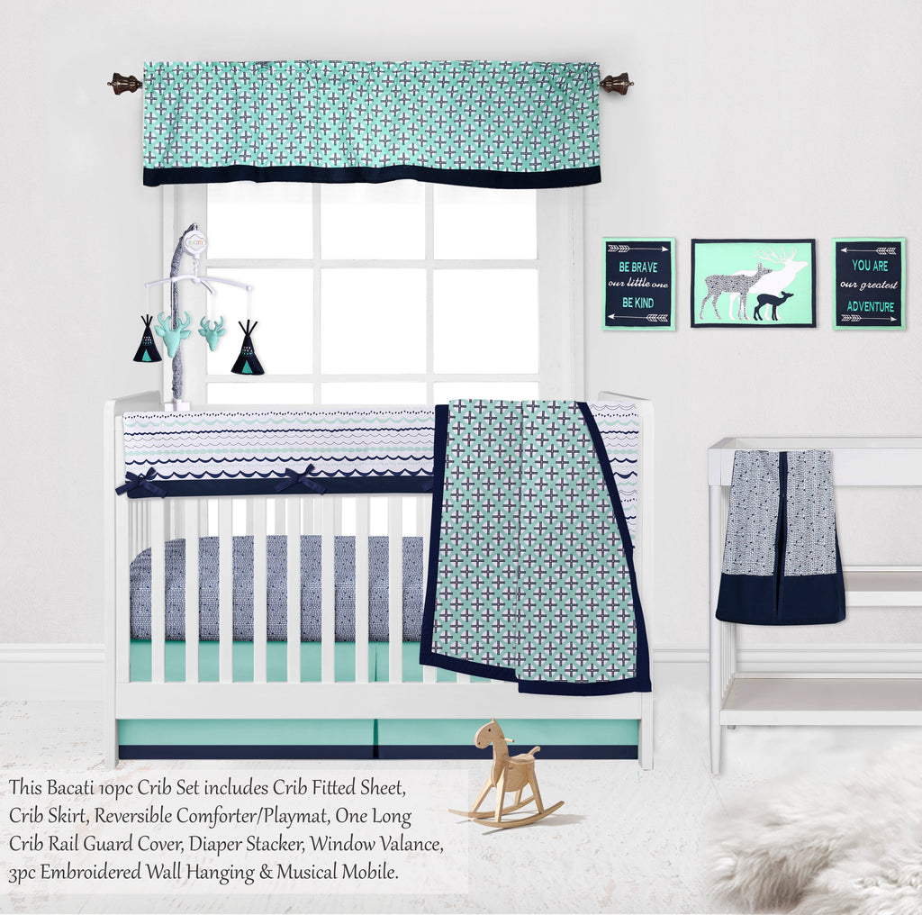 Tribal Noah Mint/Navy Boys Crib Bedding Set - Bacati - Crib Bedding Set - Bacati