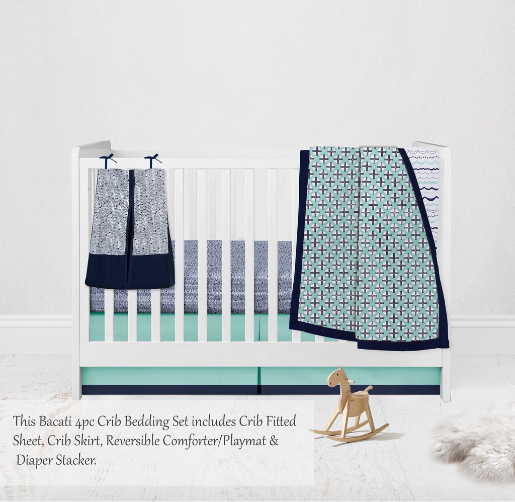 Tribal Noah Mint/Navy Boys Crib Bedding Set - Bacati - Crib Bedding Set - Bacati