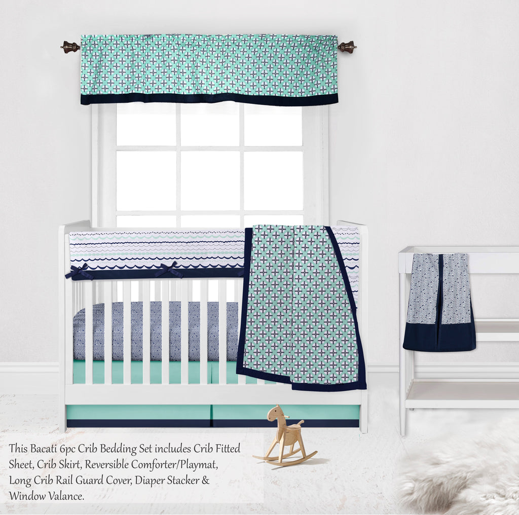 Tribal Noah Mint/Navy Boys Crib Bedding Set - Bacati - Crib Bedding Set - Bacati