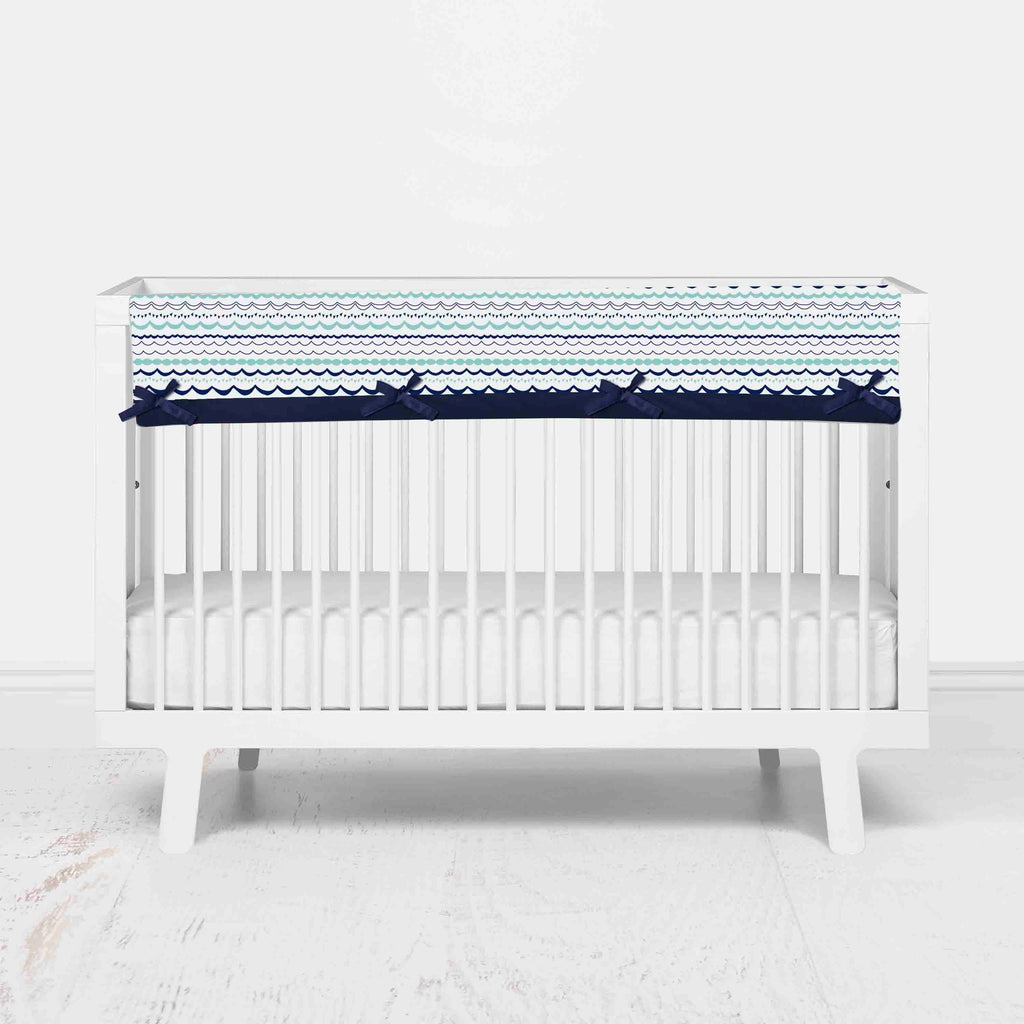 Bacati - Long/Small Crib Rail Guard Covers Cotton Tribal Noah Mint/Navy - Bacati - Crib Rail Guard - Bacati