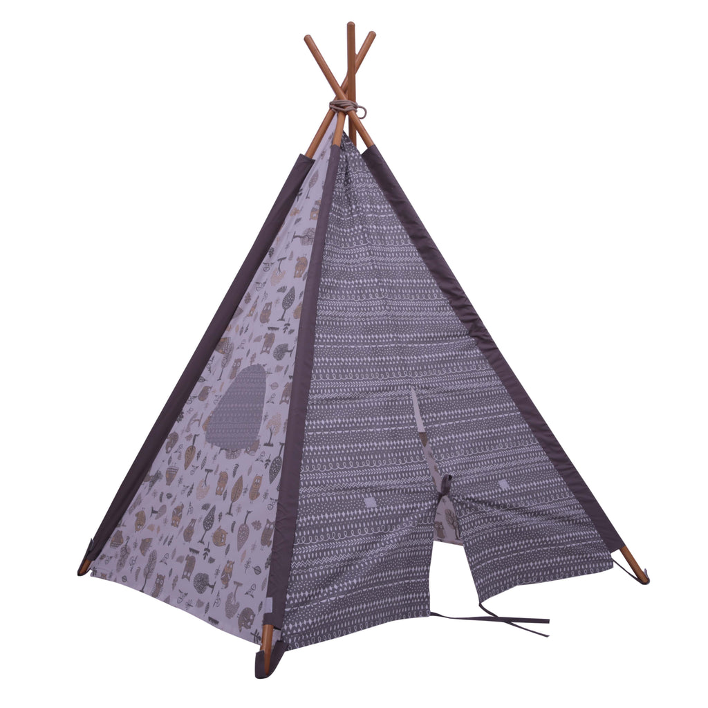 Bacati Owls in the Woods Teepee Tent for Kids/Toddlers, 100% Cotton Percale Fabric Cover, Beige/Grey - Bacati - Tee Pee - Bacati