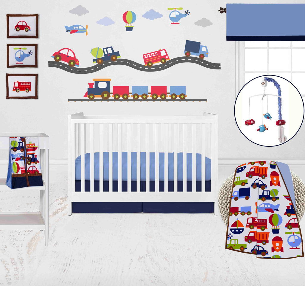 Transportation Blue/Navy/Green/Red/Orange Boys Crib Bedding Set - Bacati - Crib Bedding Set - Bacati