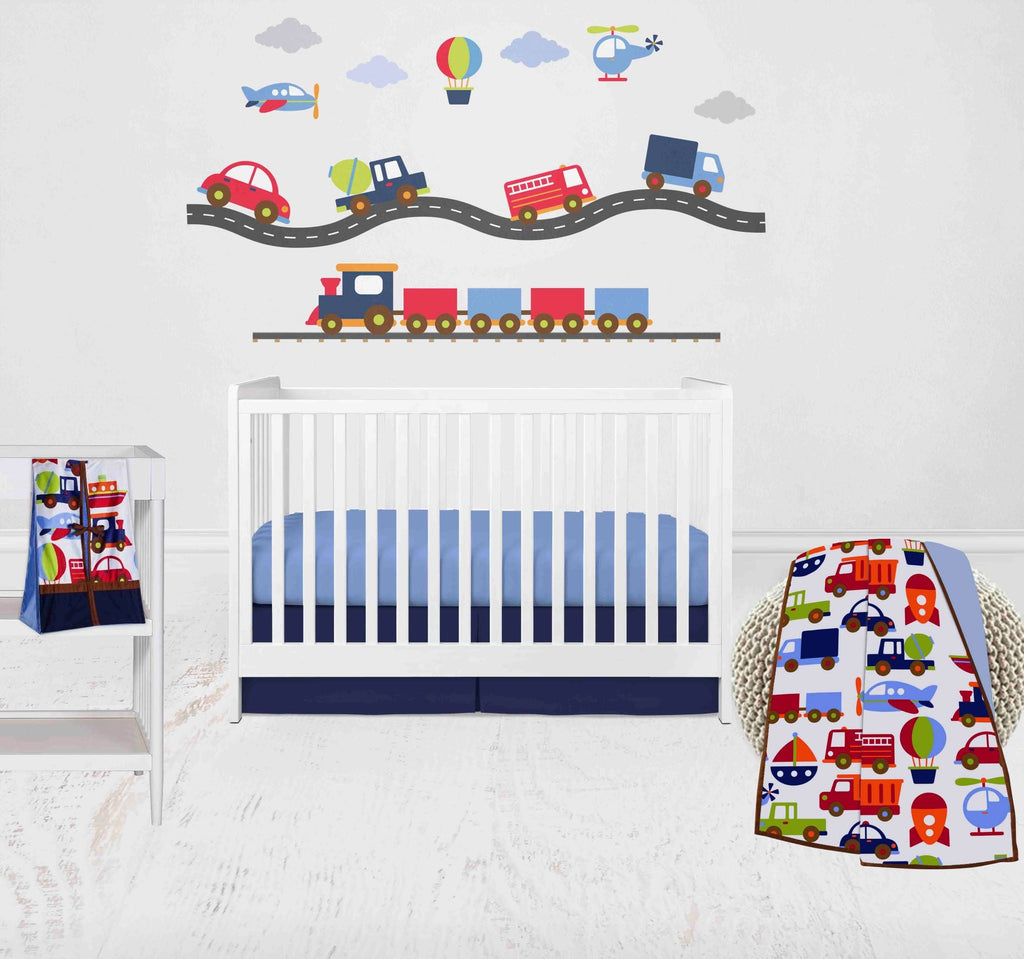 Transportation Blue/Navy/Green/Red/Orange Boys Crib Bedding Set - Bacati - Crib Bedding Set - Bacati