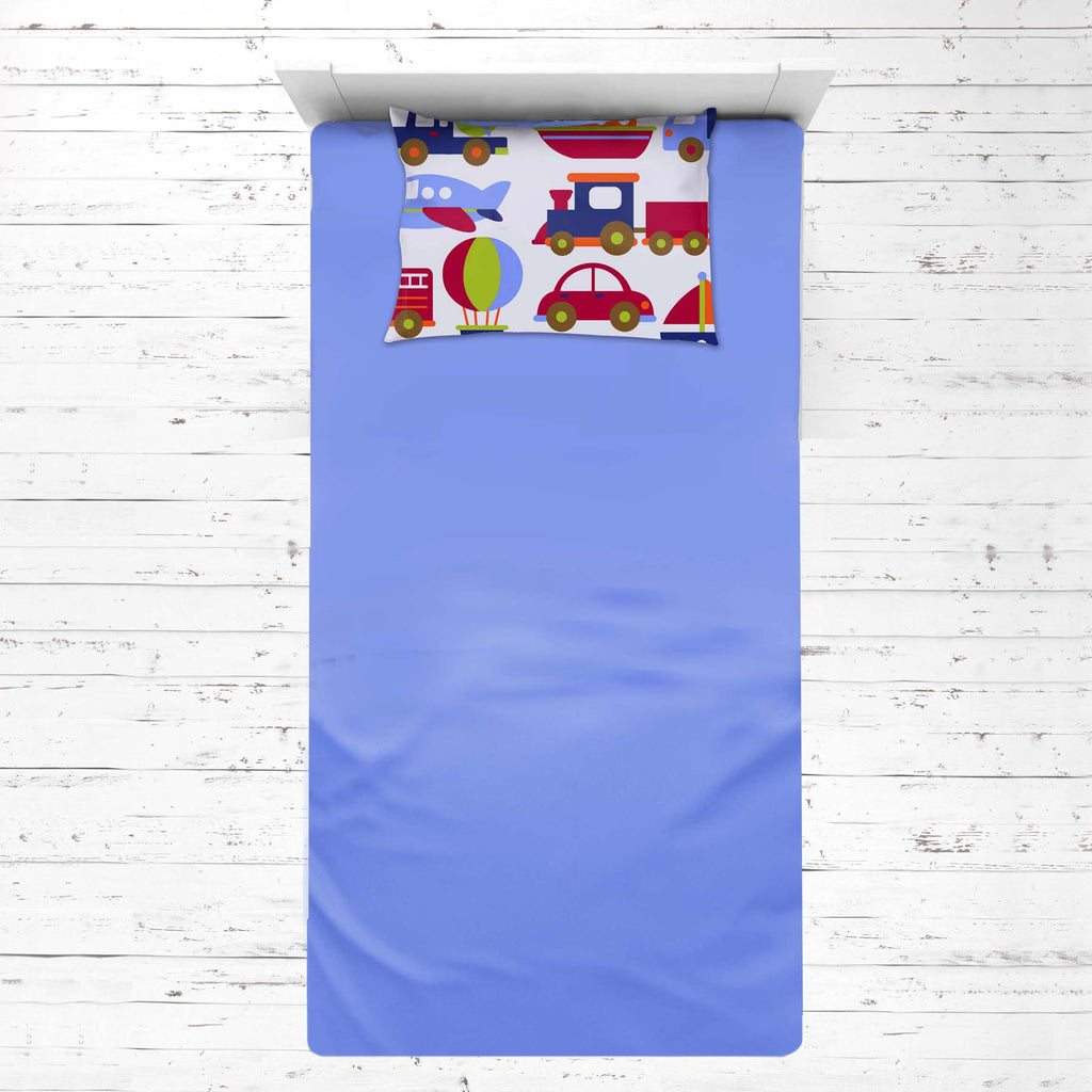 Bacati - Boys 4 pc Toddler Bedding/3 pc Sheet Set 100% Cotton Percale, Transportation Blue/Navy/Orange/Red/Green - Bacati - 4 pc Toddler Bedding Set - Bacati