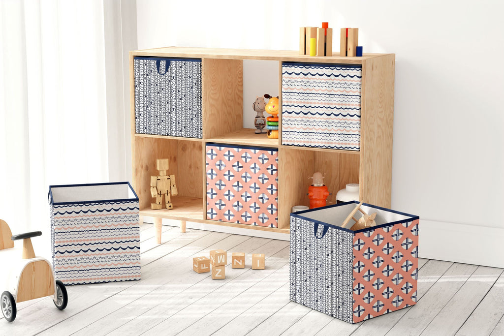 Bacati - Tribal Olivia, Girls Nursery Kids Storage. Coral/Navy - Bacati - Nursery/Kids Storage - Bacati