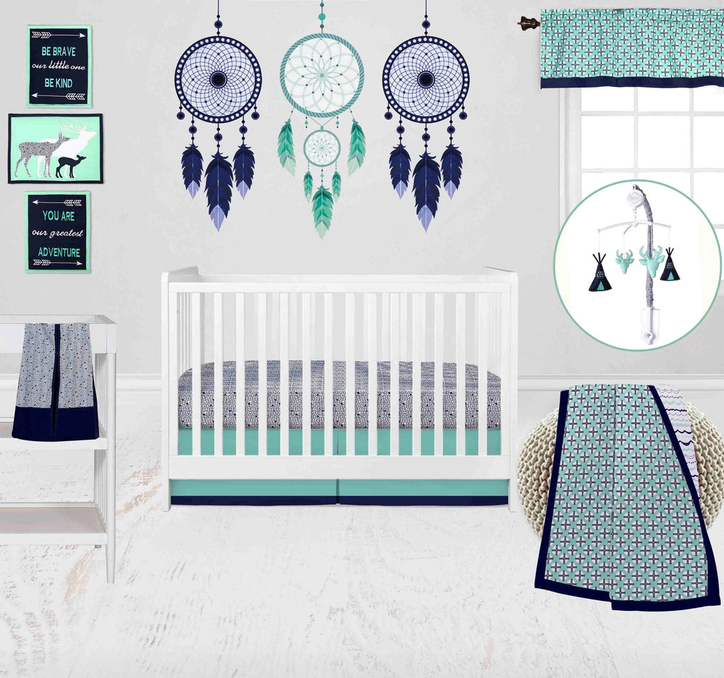 Tribal Noah Mint/Navy Boys Crib Bedding Set - Bacati - Crib Bedding Set - Bacati