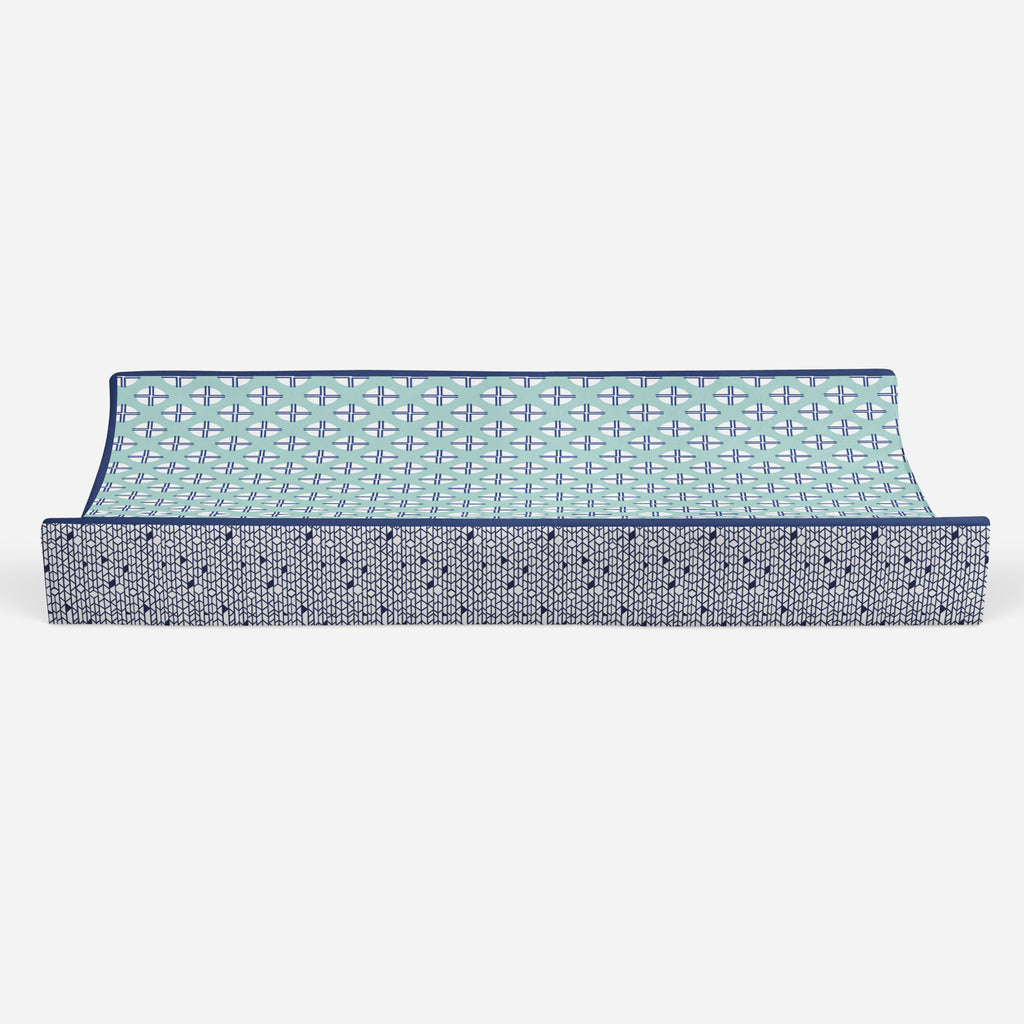 Tribal Noah Mint/Navy Boys Quilted Changing Pad Cover - Bacati - Changing pad cover - Bacati