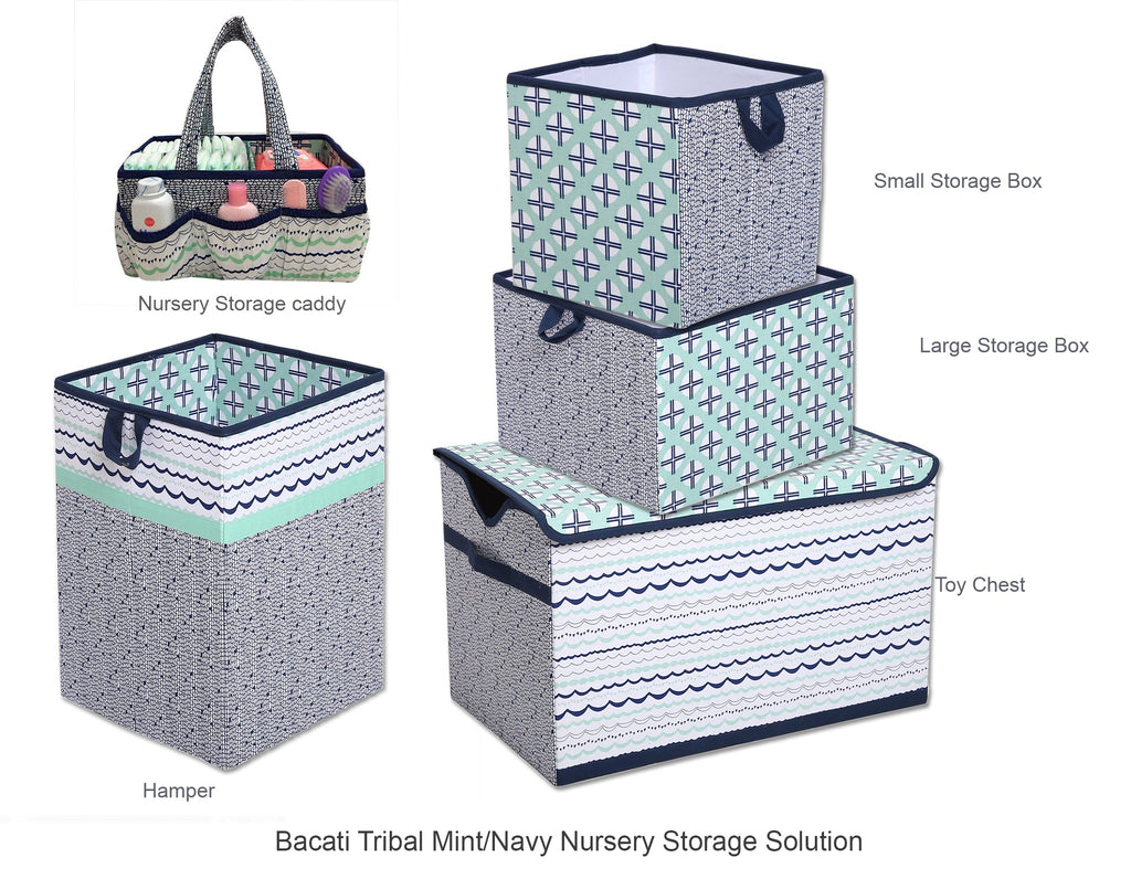 Bacati - Tribal Noah, Boys Nursery Kids Storage. Mint/Navy - Bacati - Nursery/Kids Storage - Bacati