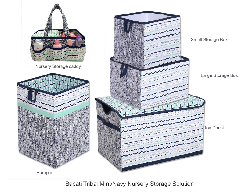 Bacati - Tribal Noah, Boys Nursery Kids Storage. Mint/Navy - Bacati - Nursery/Kids Storage - Bacati