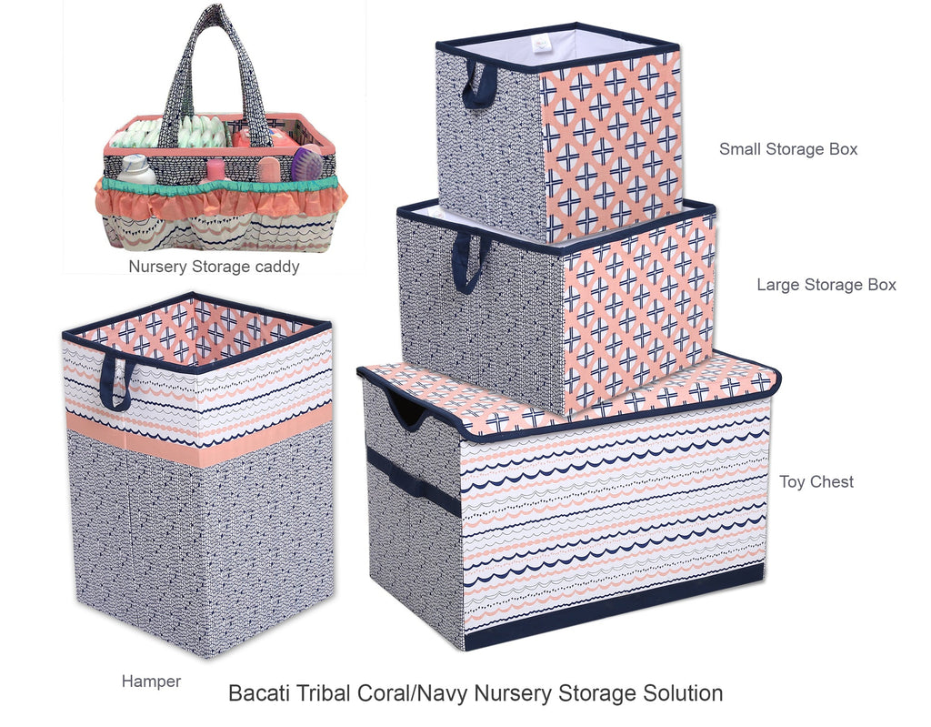 Bacati - Tribal Olivia, Girls Nursery Kids Storage. Coral/Navy - Bacati - Nursery/Kids Storage - Bacati