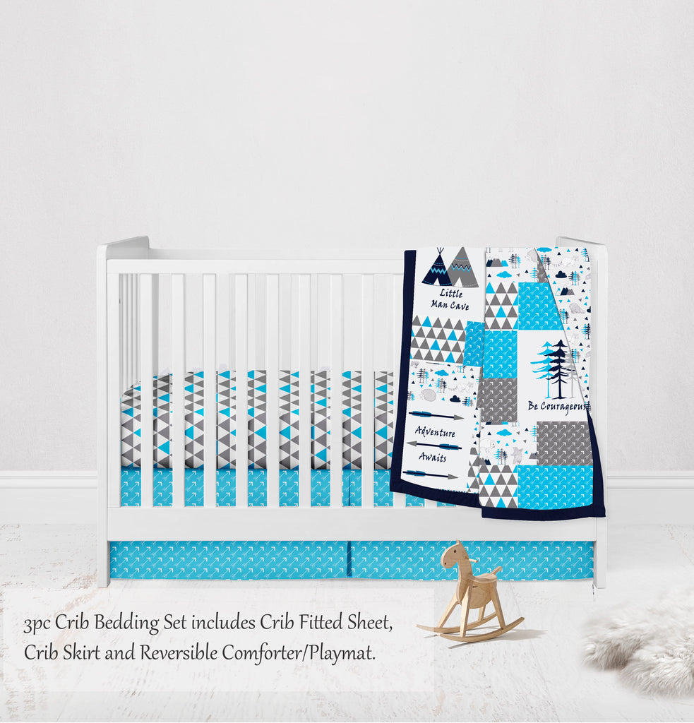 Woodlands Aqua/Navy/Grey Boys Crib Bedding Set - Bacati - Crib Bedding Set - Bacati