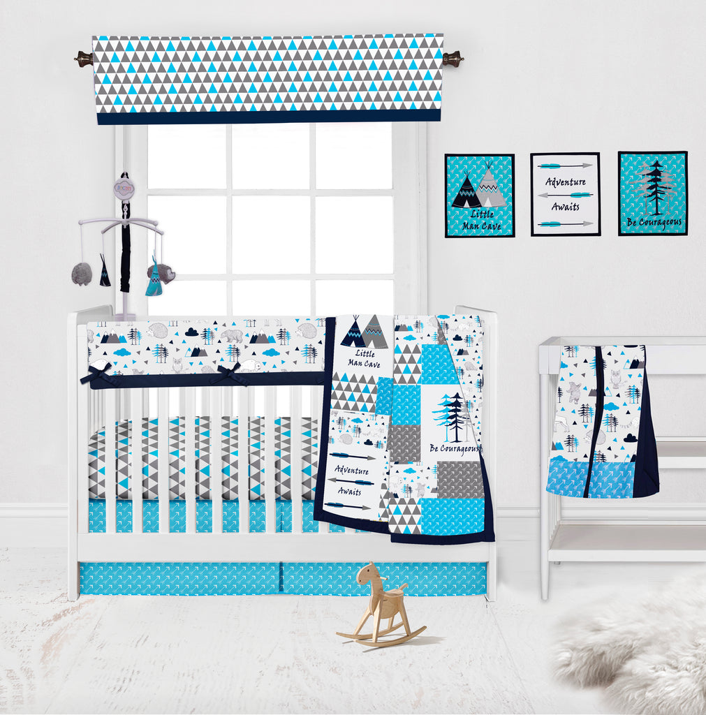 Woodlands Animals Aqua/Navy/Grey Musical Baby Crib Mobile - Bacati - Musical Baby Crib Mobile - Bacati