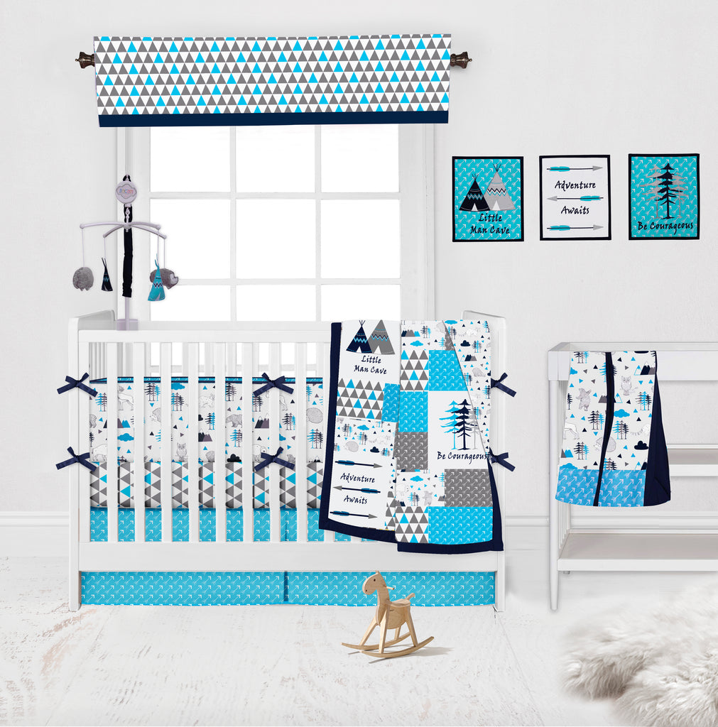 Woodlands Animals Aqua/Navy/Grey Musical Baby Crib Mobile - Bacati - Musical Baby Crib Mobile - Bacati