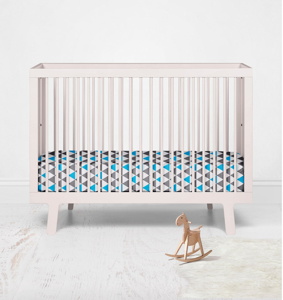 Crib or Toddler Bed Fitted Sheet 100% Cotton Percale, Woodlands Aqua/Navy/Grey - Bacati - Crib/Toddler Fitted Sheet - Bacati