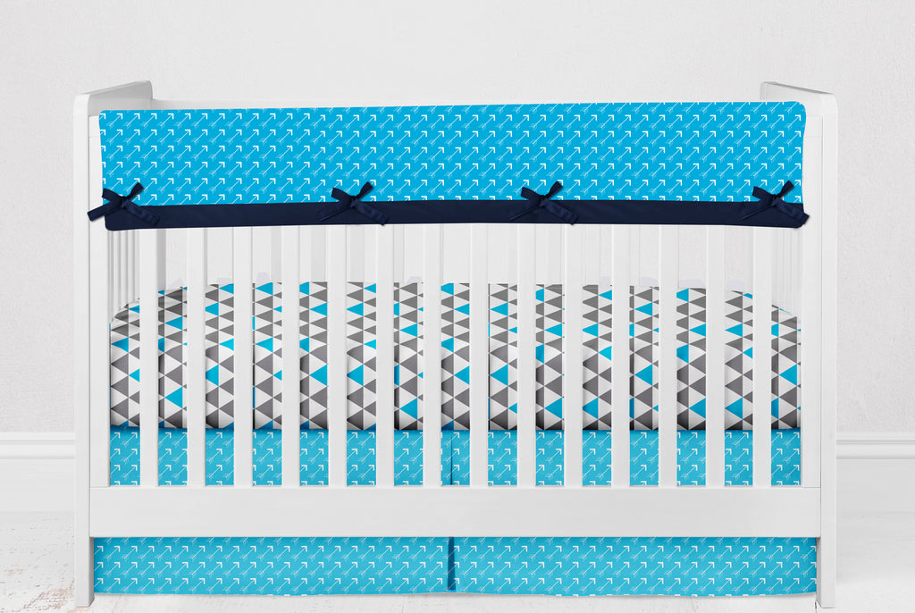 Long/Small Crib Rail Guard Covers Cotton Woodlands Aqua/Navy/Grey - Bacati - Crib Rail Guard - Bacati