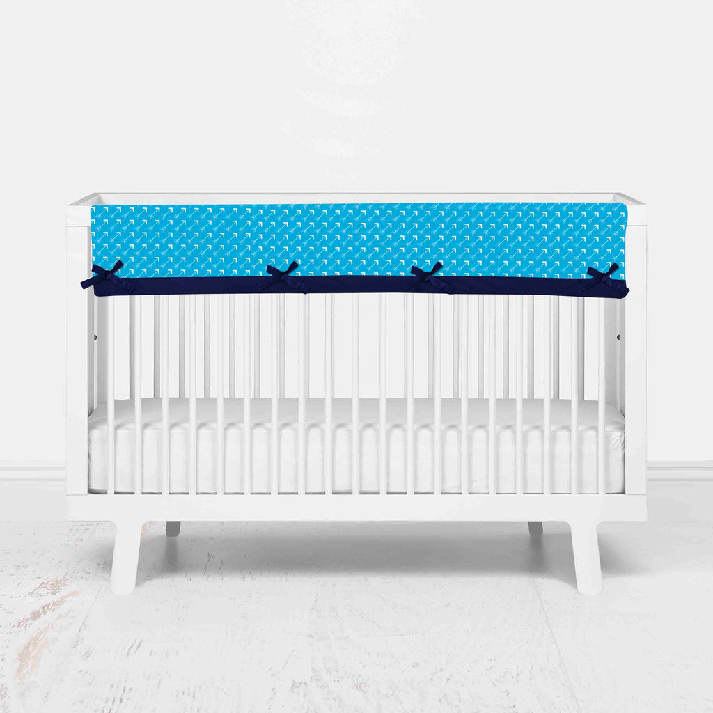 Bacati - Long/Small Crib Rail Guard Covers Cotton Woodlands Aqua/Navy/Grey - Bacati - Crib Rail Guard - Bacati