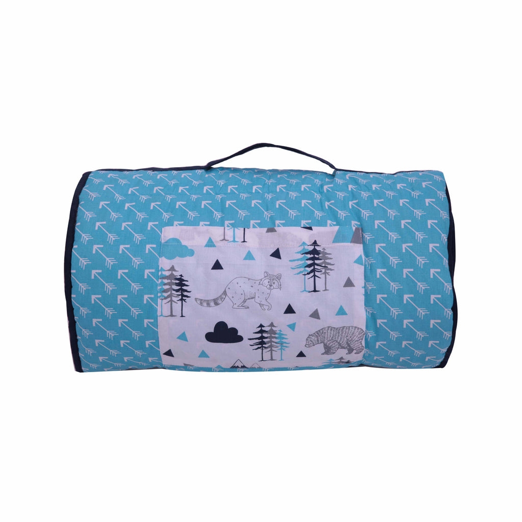 Bacati - Toddlers Daycare/Sleepover Nap Mat with Pillow & Blanket, Woodlands Animals Aqua/Navy/Grey - Bacati - Toddler Napmat - Bacati