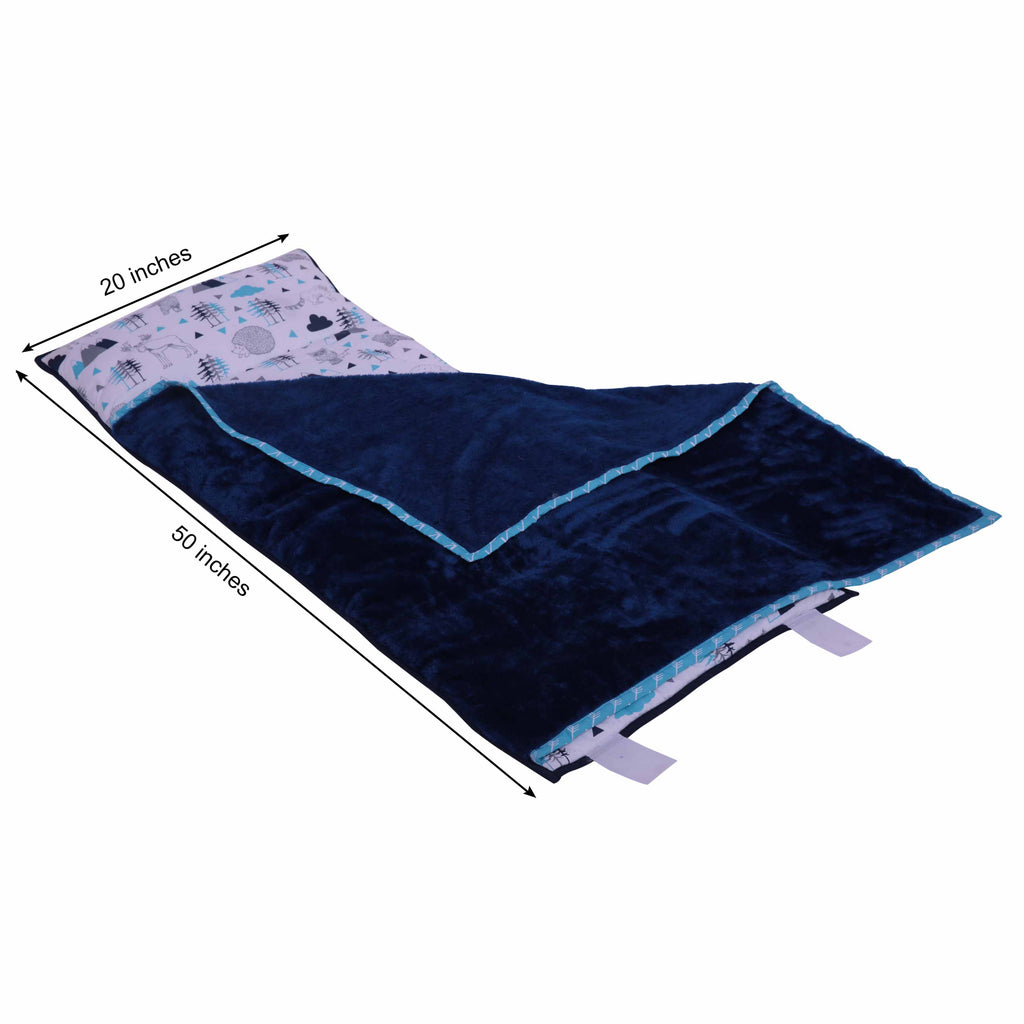 Bacati - Toddlers Daycare/Sleepover Nap Mat with Pillow & Blanket, Woodlands Animals Aqua/Navy/Grey - Bacati - Toddler Napmat - Bacati