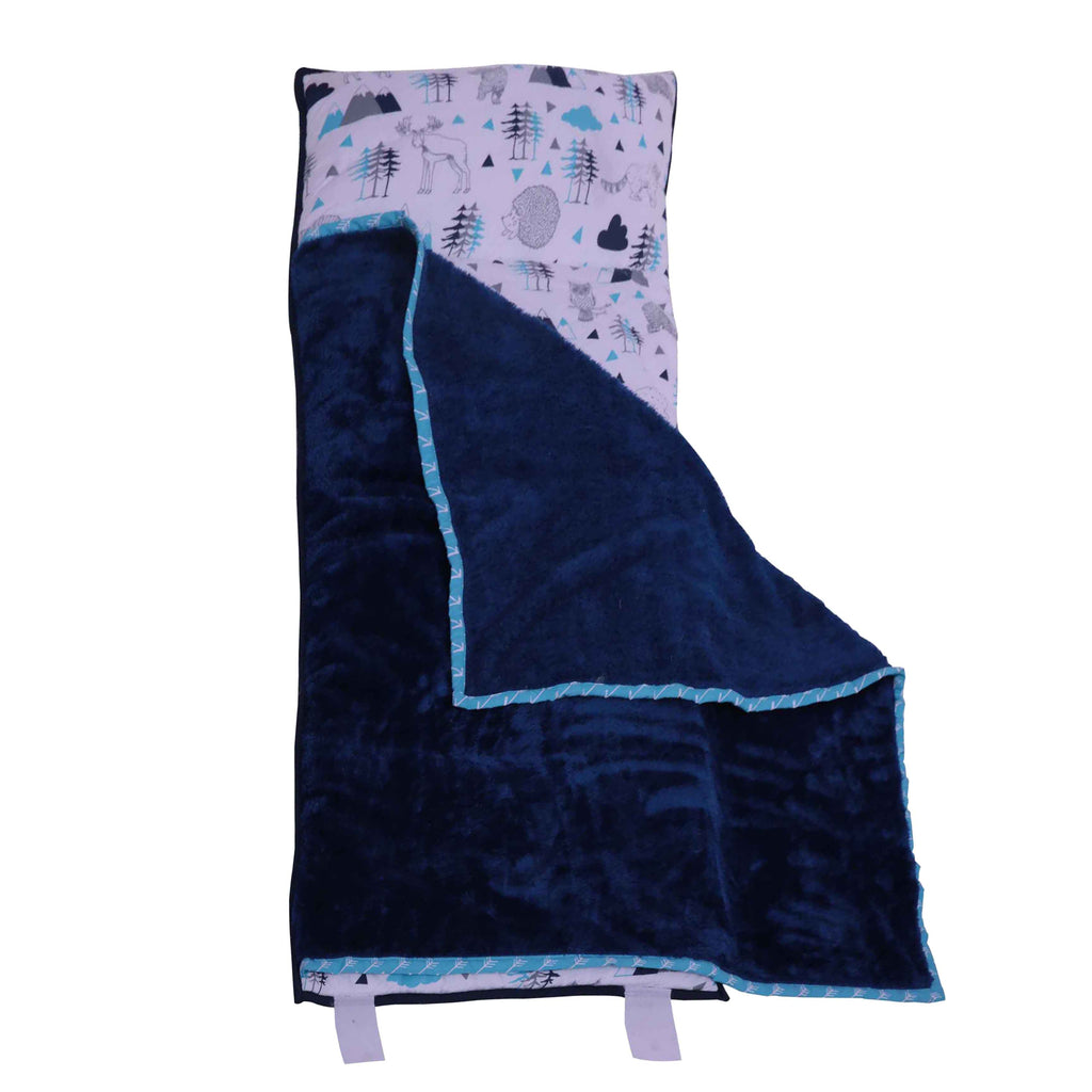 Bacati - Toddlers Daycare/Sleepover Nap Mat with Pillow & Blanket, Woodlands Animals Aqua/Navy/Grey - Bacati - Toddler Napmat - Bacati