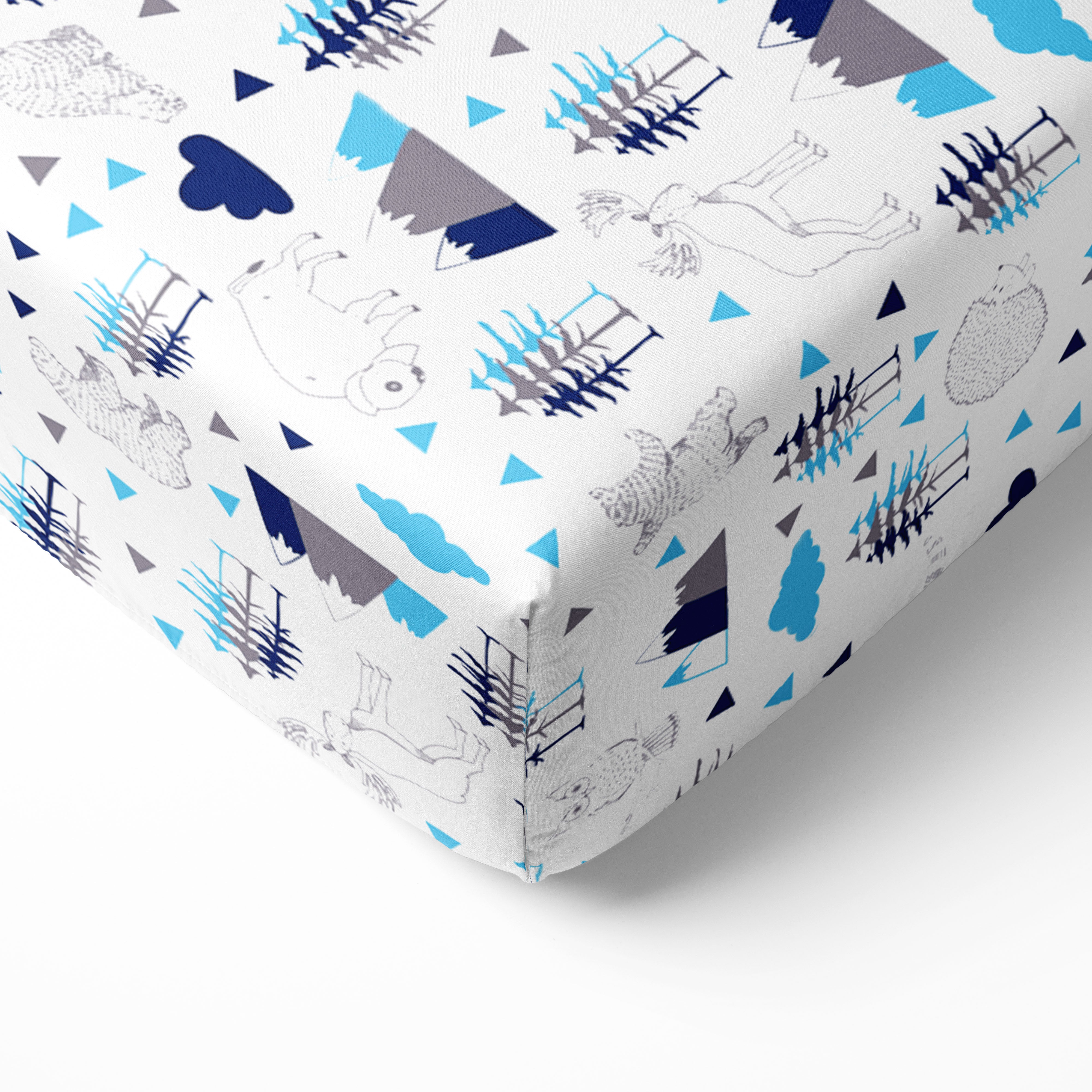 Bacati Crib or Toddler Bed Fitted Sheet 100% Cotton Percale, Woodlan