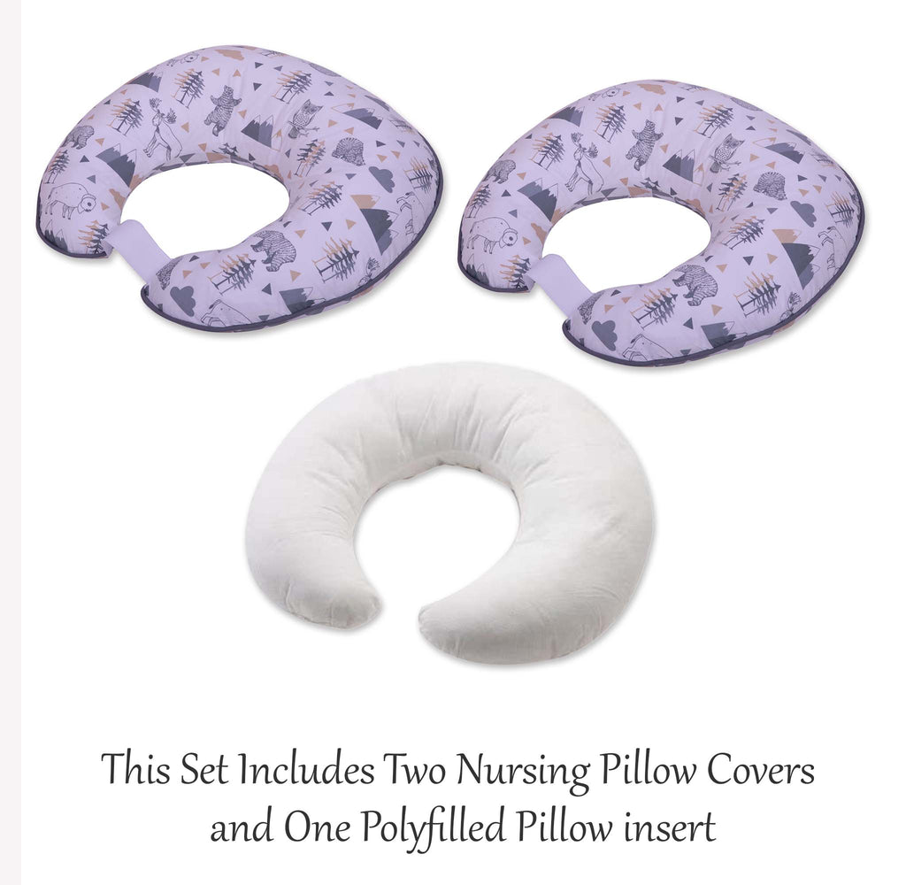 3 pc Nursing/Feeding Pillow Set Woodlands Animals Beige/Grey - Bacati - Nursing Pillow - Bacati