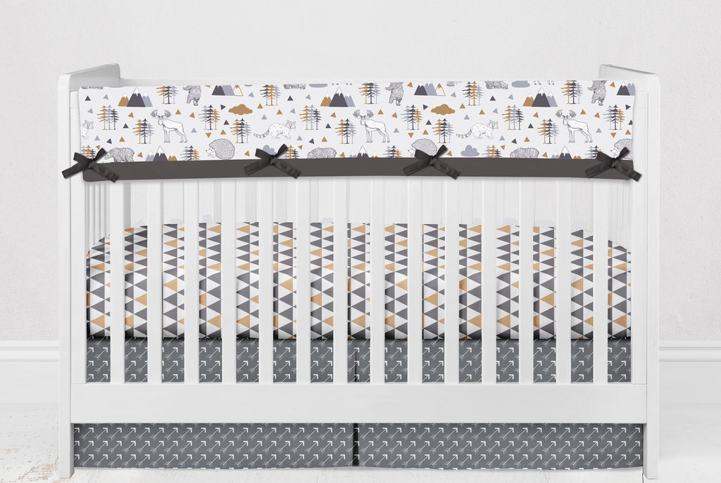 Long/Small Crib Rail Guard Covers Cotton Woodlands Beige/Grey - Bacati - Crib Rail Guard - Bacati