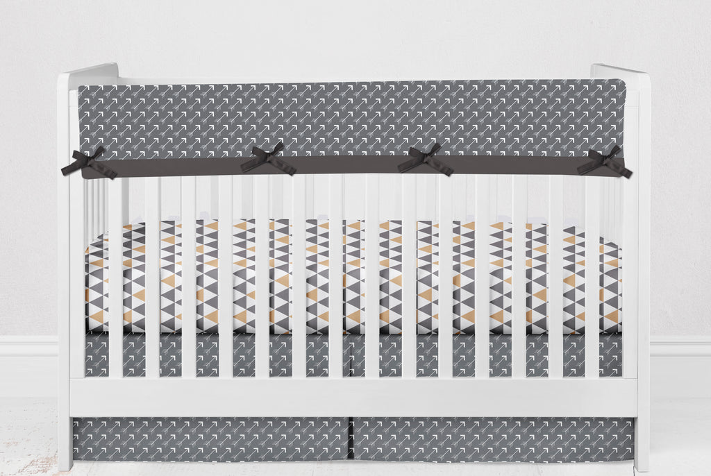 Long/Small Crib Rail Guard Covers Cotton Woodlands Beige/Grey - Bacati - Crib Rail Guard - Bacati