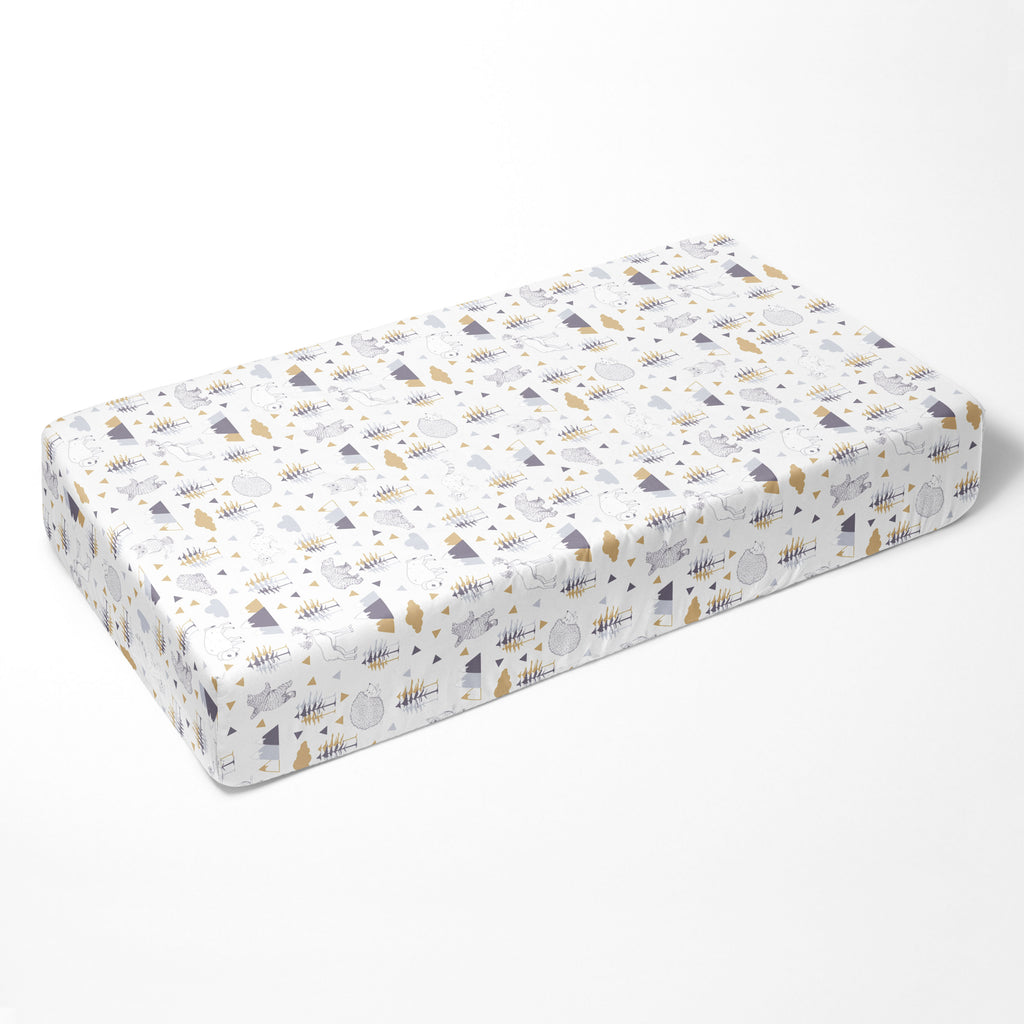 Crib or Toddler Bed Fitted Sheet 100% Cotton Percale, Woodlands Animals Beige/Grey - Bacati - Crib/Toddler Fitted Sheet - Bacati