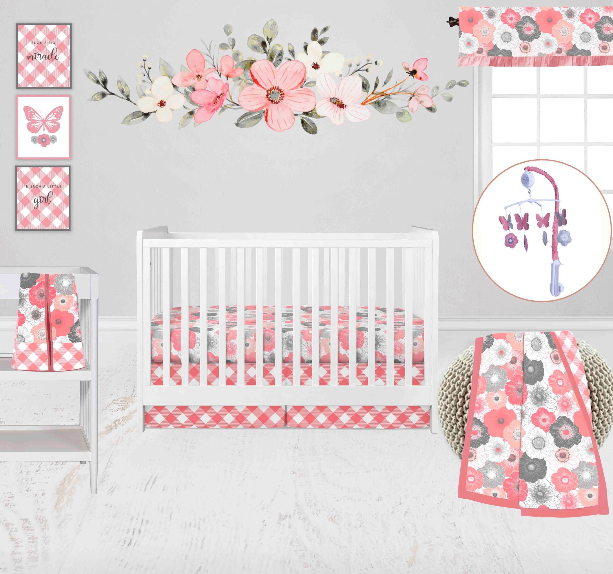 Coral and grey crib bedding on sale