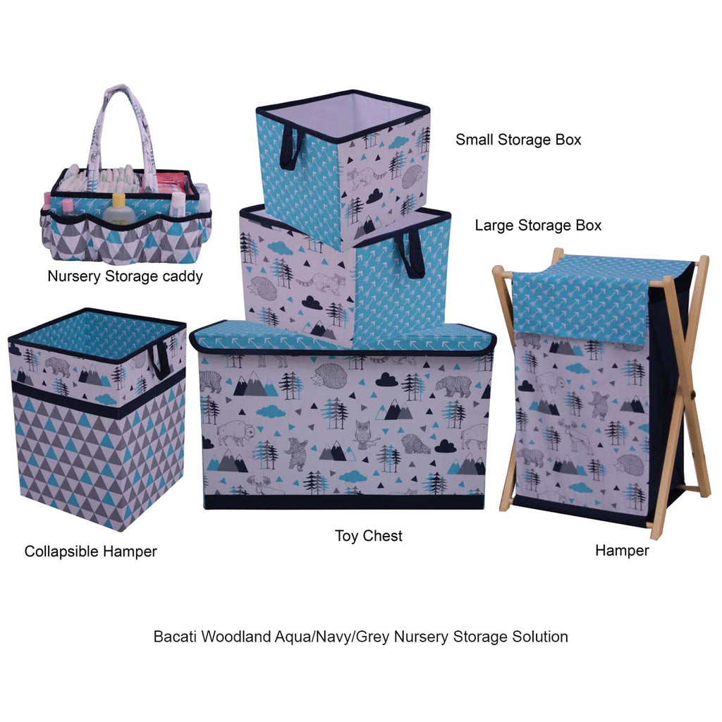 Bacati - Woodlands Animals Nursery Kids Storage Items, Aqua/Navy/Grey - Bacati - Nursery/Kids Storage - Bacati