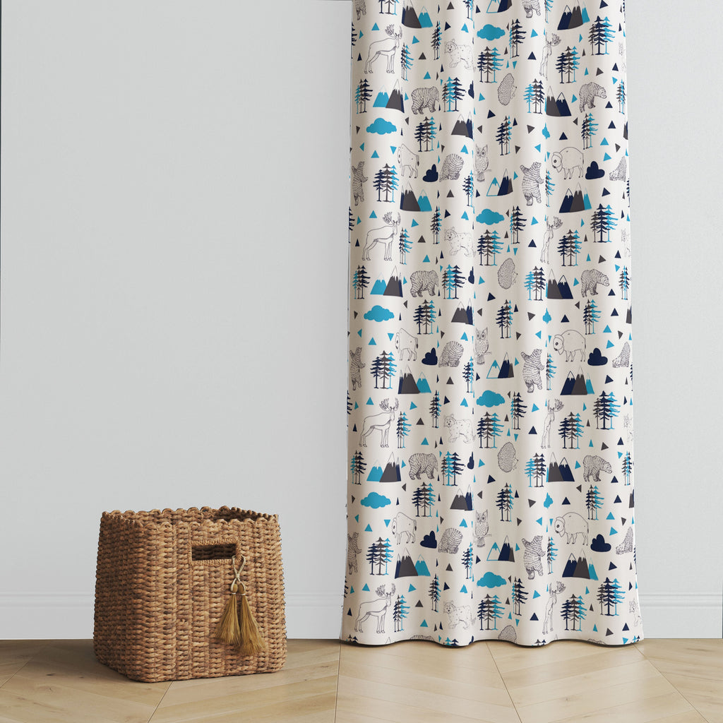 Bacati - Woodlands Animals Aqua/Navy/Grey Window Curtain Panel/Valance - Bacati - Window Treatments - Bacati