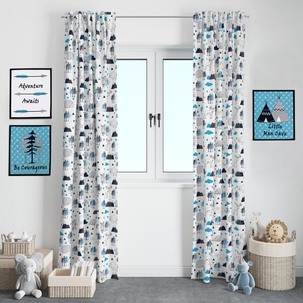 Bacati - Woodlands Animals Aqua/Navy/Grey Window Curtain Panel/Valance - Bacati - Window Treatments - Bacati