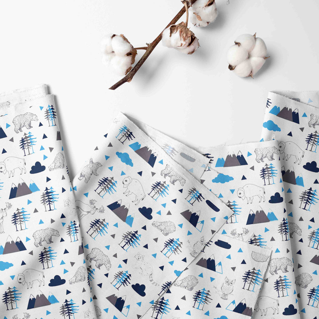 Bacati - Long/Small Crib Rail Guard Covers Cotton Woodlands Aqua/Navy/Grey - Bacati - Crib Rail Guard - Bacati