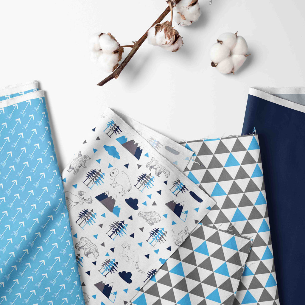 Bacati - Long/Small Crib Rail Guard Covers Cotton Woodlands Aqua/Navy/Grey - Bacati - Crib Rail Guard - Bacati