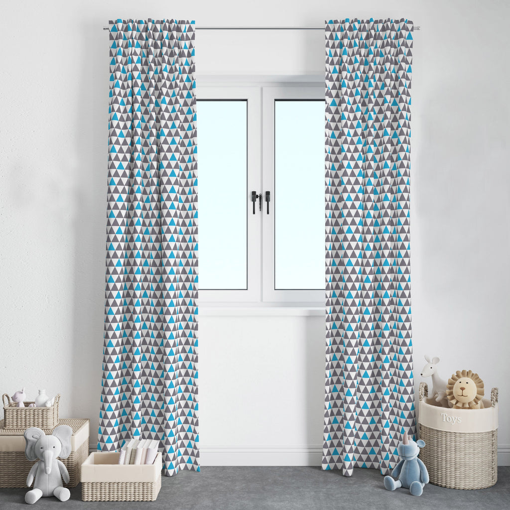 Bacati - Woodlands Animals Aqua/Navy/Grey Window Curtain Panel/Valance - Bacati - Window Treatments - Bacati