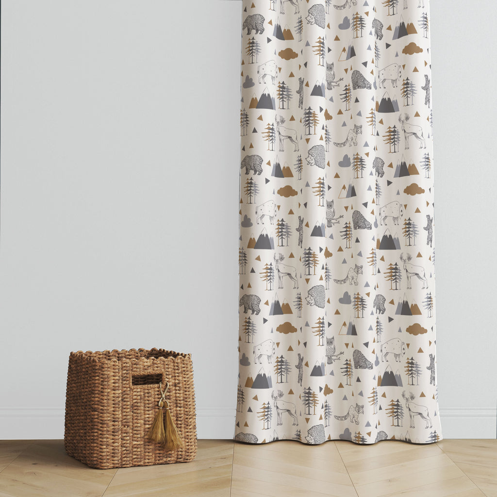 Bacati - Woodlands Animals Beige/Grey Window Curtain Panel/Valance - Bacati - Curtain Panel - Bacati