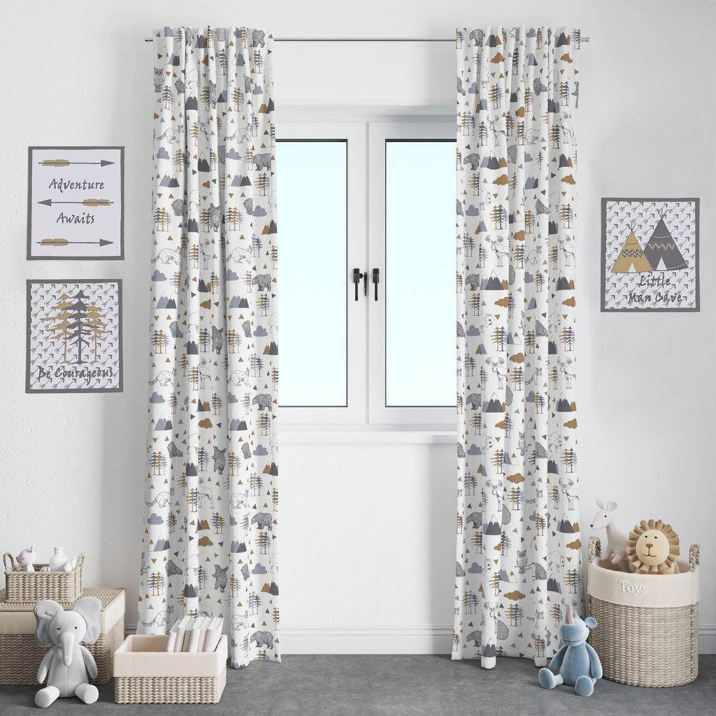 Bacati - Woodlands Animals Beige/Grey Window Curtain Panel/Valance - Bacati - Curtain Panel - Bacati