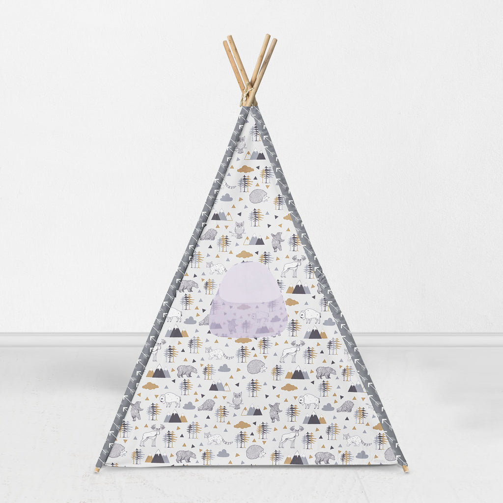 Bacati Woodlands Animals Teepee Tent for Kids/Toddlers, 100% Cotton Percale Fabric Cover, Beige/Grey - Bacati - Tee Pee - Bacati