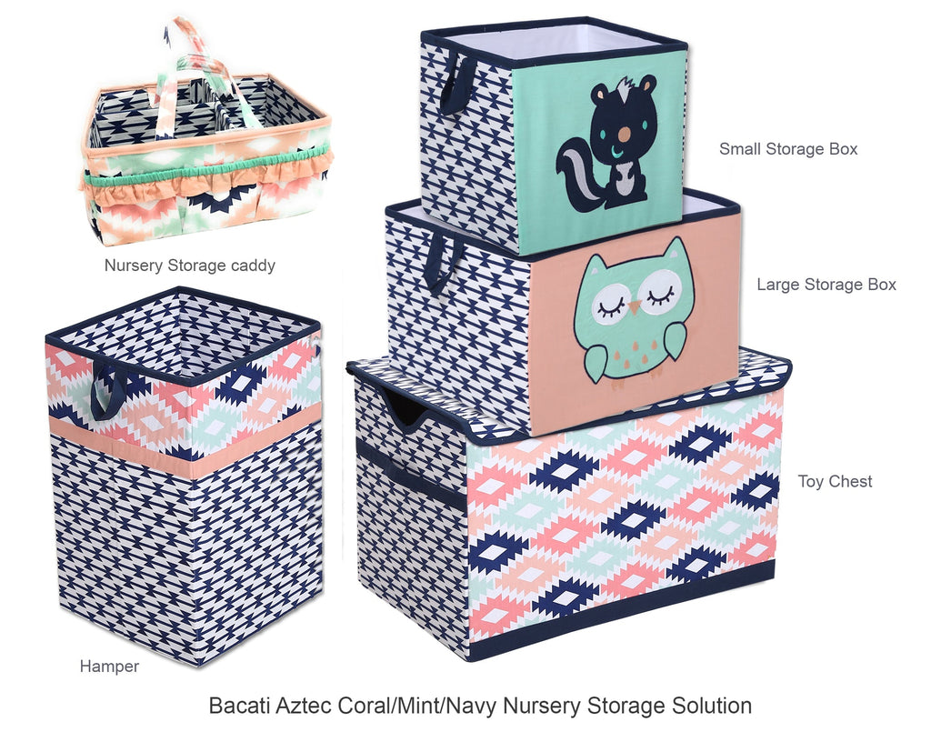 Aztec Emma Girls Nursery Kids Storage. Coral/Mint/Navy - Bacati - Nursery/Kids Storage - Bacati