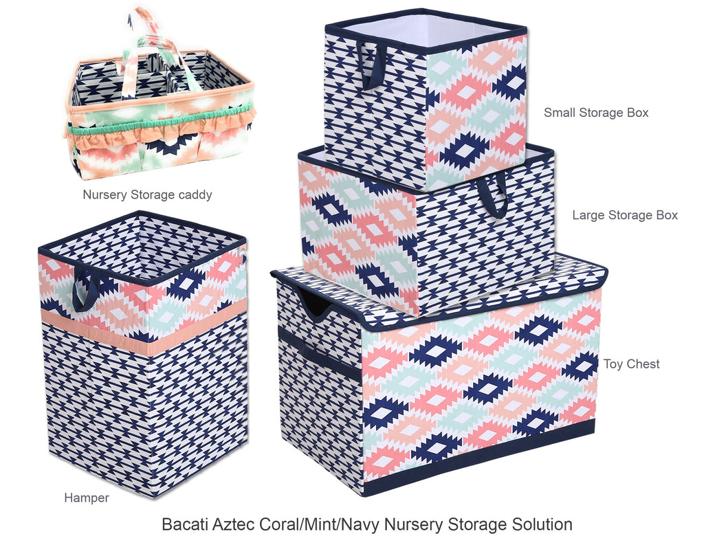 Aztec Emma Girls Nursery Kids Storage. Coral/Mint/Navy - Bacati - Nursery/Kids Storage - Bacati